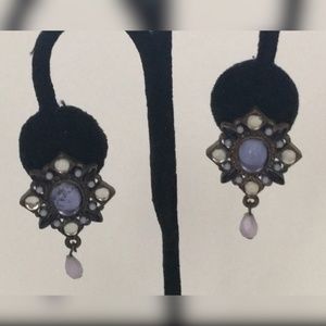 Earrings Avon Diamond Shape Bronze Color Blue 1.5"